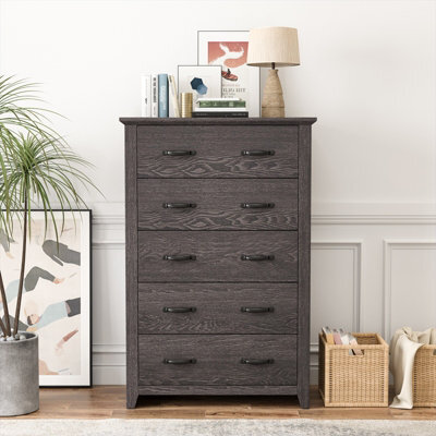 Costway 5 Drawer Dresser Vertical Chest Of Drawers Wooden Storage Dresser Organizer - image 1