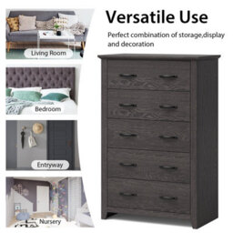 Costway 5 Drawer Dresser Vertical Chest Of Drawers Wooden Storage Dresser Organizer - thumbnail 9