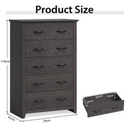 Costway 5 Drawer Dresser Vertical Chest Of Drawers Wooden Storage Dresser Organizer - thumbnail 3