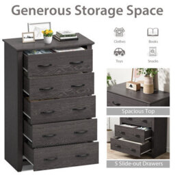 Costway 5 Drawer Dresser Vertical Chest Of Drawers Wooden Storage Dresser Organizer - thumbnail 6