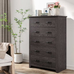 Costway 5 Drawer Dresser Vertical Chest Of Drawers Wooden Storage Dresser Organizer - thumbnail 5