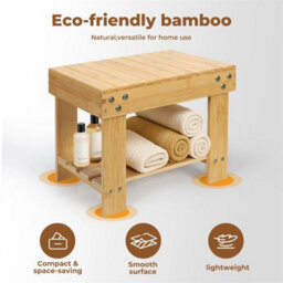 Step Stool Seat Bamboo Multi Purpose With Storage Shelf - thumbnail 4