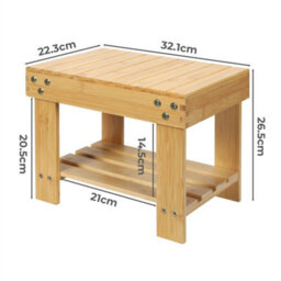 Step Stool Seat Bamboo Multi Purpose With Storage Shelf - thumbnail 2