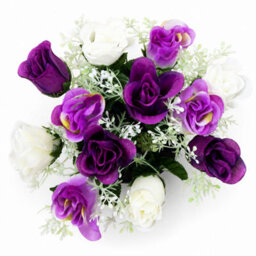 Urbn-Living Purple & White Rosebud Set Of 2 Artificial Silk Flower Grave Pot Memorial Arrangement Graveside Cemetery - thumbnail 8