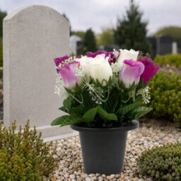 Urbn-Living Purple & White Rosebud Set Of 2 Artificial Silk Flower Grave Pot Memorial Arrangement Graveside Cemetery - thumbnail 4