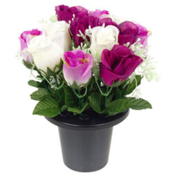 Urbn-Living Purple & White Rosebud Set Of 2 Artificial Silk Flower Grave Pot Memorial Arrangement Graveside Cemetery - thumbnail 9