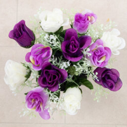 Urbn-Living Purple & White Rosebud Set Of 2 Artificial Silk Flower Grave Pot Memorial Arrangement Graveside Cemetery - thumbnail 7