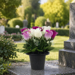 Urbn-Living Purple & White Rosebud Set Of 2 Artificial Silk Flower Grave Pot Memorial Arrangement Graveside Cemetery - thumbnail 5