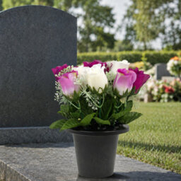 Urbn-Living Purple & White Rosebud Set Of 2 Artificial Silk Flower Grave Pot Memorial Arrangement Graveside Cemetery - thumbnail 3