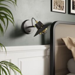 GoodHome Delagoa Industrial Matt Black & Gold Antique Brass Effect Wired Led Wall Light - thumbnail 7