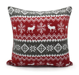 Velosso Festive Design Red/grey Cotton Chenille Cushion, Zip Closure, Machine Washable - Multicolour