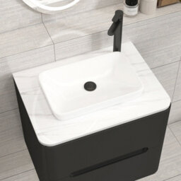 Royal Bathrooms Venice 600mm Matt Nocturne Black Wall Mounted Bathroom Countertop Vanity Unit 2 Drawer With Qubix Basin - thumbnail 6