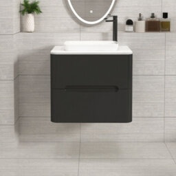 Royal Bathrooms Venice 600mm Matt Nocturne Black Wall Mounted Bathroom Countertop Vanity Unit 2 Drawer With Qubix Basin - thumbnail 1