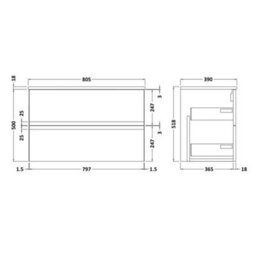 Hudson Reed Urban Satin Blue Wall Hung 2 Drawer Vanity Unit And Worktop With Silent Close, 518 X 805 X 390 - thumbnail 2
