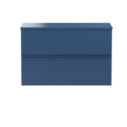 Hudson Reed Urban Satin Blue Wall Hung 2 Drawer Vanity Unit And Worktop With Silent Close, 518 X 805 X 390 - thumbnail 1
