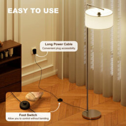 Homcom Floor Lamp, Modern Standing Lamp With Linen Lampshade, Silver Tone - thumbnail 5