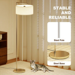 Homcom Floor Lamp, Modern Standing Lamp With Linen Lampshade, Silver Tone - thumbnail 7