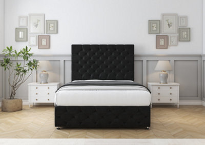 "Comfort Florida Black Plush Divan Bed Base 2 Drawers Right Side - 26"" Strutted & 12"" Footboard 6' Super King" - image 1