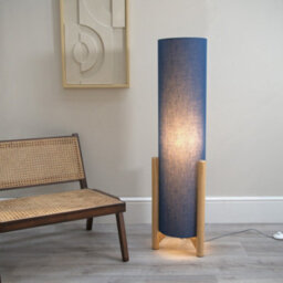 Valuelights Henry Wooden Oak Effect Midi Floor Lamp With Navy Blue Cylinder Shade - Led Bulb Included - thumbnail 5
