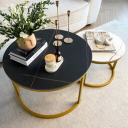 Froppi™ Coffee Table Set Of 2 Marble Nesting Tables Black D70 H45 Cm And White D50 H38 Cm Sintered Stone - thumbnail 9