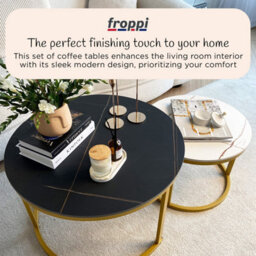 Froppi™ Coffee Table Set Of 2 Marble Nesting Tables Black D70 H45 Cm And White D50 H38 Cm Sintered Stone - thumbnail 3