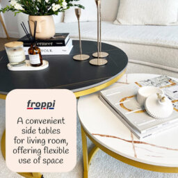 Froppi™ Coffee Table Set Of 2 Marble Nesting Tables Black D70 H45 Cm And White D50 H38 Cm Sintered Stone - thumbnail 6