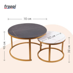Froppi™ Coffee Table Set Of 2 Marble Nesting Tables Black D70 H45 Cm And White D50 H38 Cm Sintered Stone - thumbnail 2