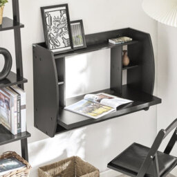 Sobuy Fwt18-Sch, Wall-Mounted Table Desk With Storage Shelves, Black,w82Xd39Xh60 - thumbnail 2