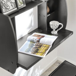Sobuy Fwt18-Sch, Wall-Mounted Table Desk With Storage Shelves, Black,w82Xd39Xh60 - thumbnail 4
