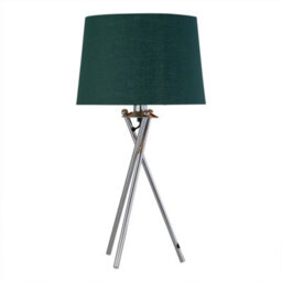 Modern Set Of 2 Tripod Chrome Table Lamp Bedside Lights Green & Gold Shade - thumbnail 4