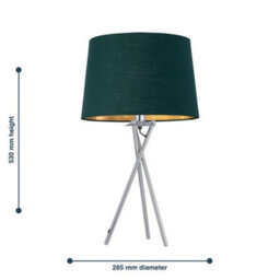 Modern Set Of 2 Tripod Chrome Table Lamp Bedside Lights Green & Gold Shade - thumbnail 2