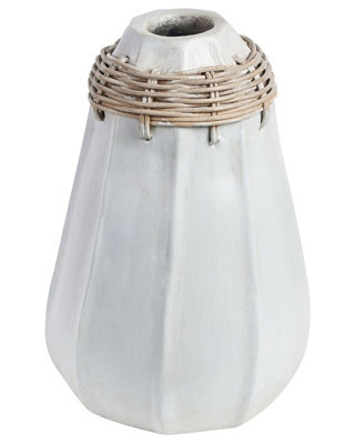 Beliani White Terracotta Vase With Rattan Neck, 17 X 17 X 30 Cm, Handmade Decorative Vase - image 1