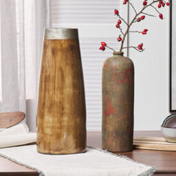 Beliani Aurelia Handcrafted Terracotta Vase Green Copper Patina Matt Finish Bottle Shape Accent - 13 X 13 X 41Cm - thumbnail 2