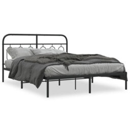 Berkfield Metal Bed Frame Without Mattress With Headboard Black 135X190Cm - thumbnail 2