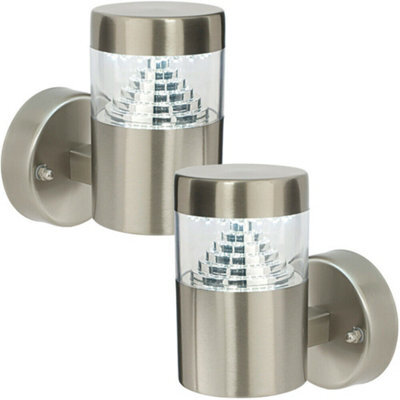 2 Pack Ip44 Outdoor Wall Light Brushed Steel Led Lamp Stepped Outdoor Garden - image 1