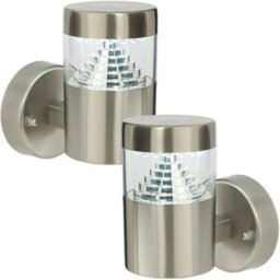 2 Pack Ip44 Outdoor Wall Light Brushed Steel Led Lamp Stepped Outdoor Garden - thumbnail 1