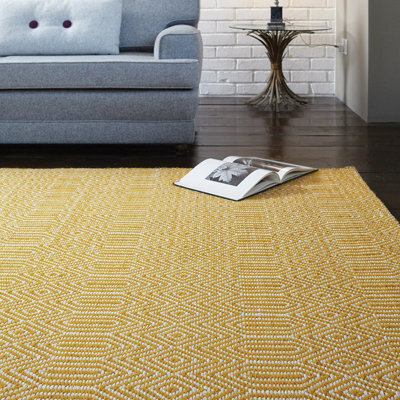 Mustard Geometric Handmade Modern Wool Easy To Clean Rug Dining Room Bedroom And Living Room-120Cm X 170Cm