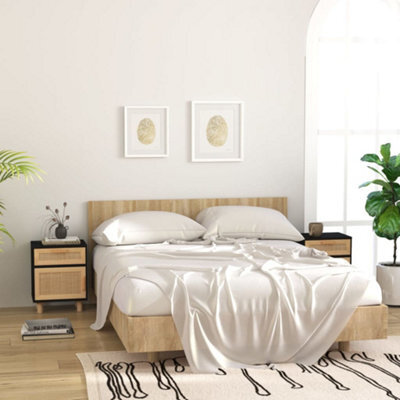 Berkfield Bedside Cabinets 2 Pcs Black Solid Wood Pine And Natural Rattan - image 1