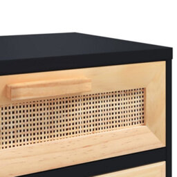 Berkfield Bedside Cabinets 2 Pcs Black Solid Wood Pine And Natural Rattan - thumbnail 8