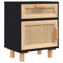 Berkfield Bedside Cabinets 2 Pcs Black Solid Wood Pine And Natural Rattan - thumbnail 4
