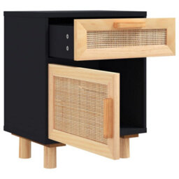 Berkfield Bedside Cabinets 2 Pcs Black Solid Wood Pine And Natural Rattan - thumbnail 6