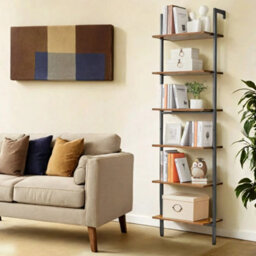 Ledrem 6-Tier Tall Slim Bookcase, Wall-Mounted Narrow Shelving Unit, Living Room Storage, 60 X 30 X 204.8 Cm, Rustic Brown - thumbnail 3