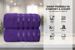 Casabella Bath Sheets 2 Pack Jumbo Bathsheet 90X180 Cm 100% Cotton Towels Quick Dry Super Soft Highly Absorbent Purple - thumbnail 5