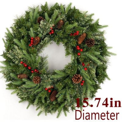 Amorly Christmas Wreath Pre-Lit 15.74 Inch With Light & Pine Cone, Wreath For Christmas Decoration Door Windows Wall - image 1