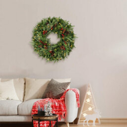 Amorly Christmas Wreath Pre-Lit 15.74 Inch With Light & Pine Cone,  Wreath For Christmas Decoration Door Windows Wall - thumbnail 3