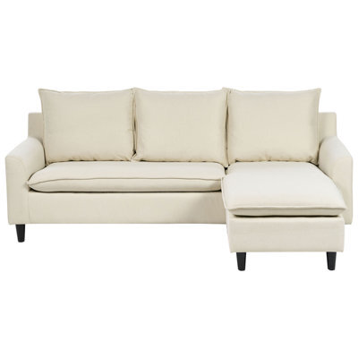 Beliani Corner Sofa 3 Seater Elvenes Fabric Light Beige Left Hand - image 1