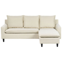 Beliani Corner Sofa 3 Seater Elvenes Fabric Light Beige Left Hand - thumbnail 1