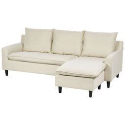 Beliani Corner Sofa 3 Seater Elvenes Fabric Light Beige Left Hand - thumbnail 4