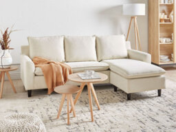 Beliani Corner Sofa 3 Seater Elvenes Fabric Light Beige Left Hand - thumbnail 2