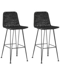 Beliani Set Of 2 Black Rattan Bar Chairs, Tall Bar Height - thumbnail 3